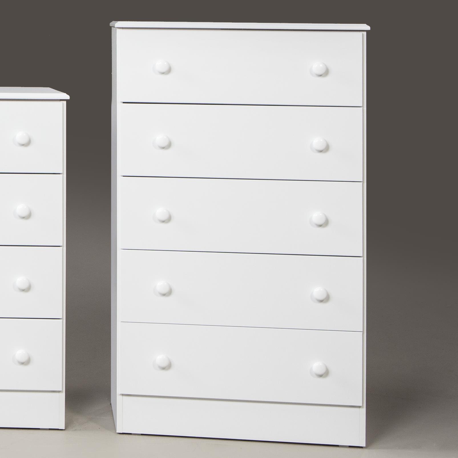 193 White 11180 WHITE 5 DRAWER CHEST 7 Day Furniture Drawer Chests